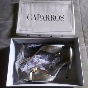 Caparros Silver Metallic 3.5" Fancy Joy Heels Elegant Shoes for Her Lady Women's